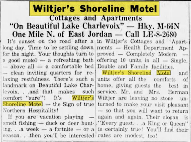 Wiltjers Shoreline Motel - Sep 1956 Ad (newer photo)